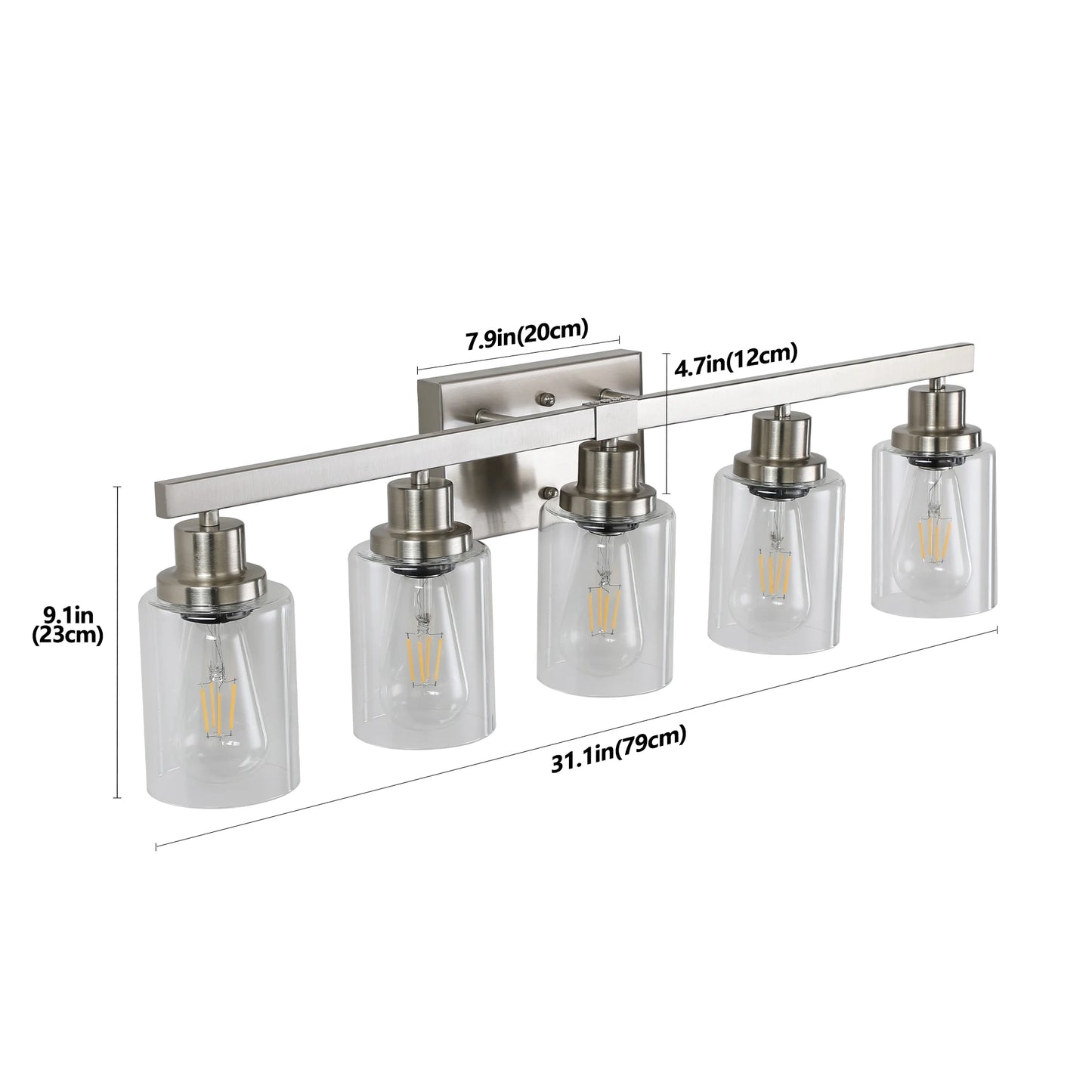 Modern Industrial Bathroom Vanity Light Five Light Sconce Clear Glass Lampshades