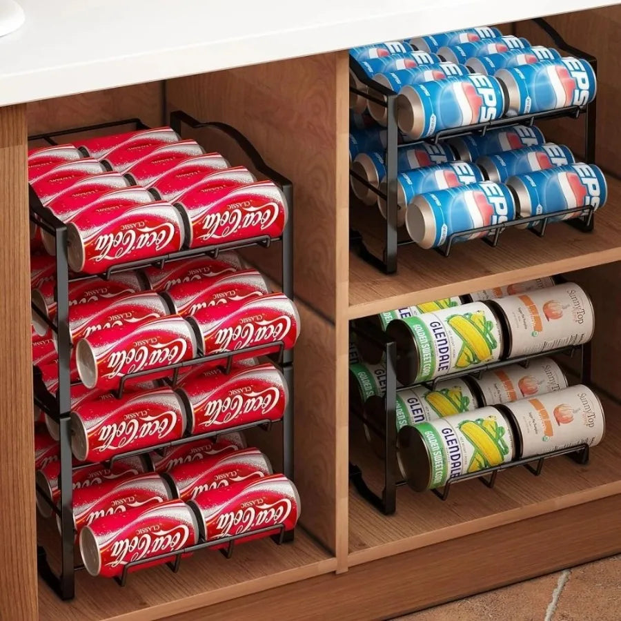 Four Tier Soda Can Dispenser Rack Holds 48 Cans Space Saving Organizer