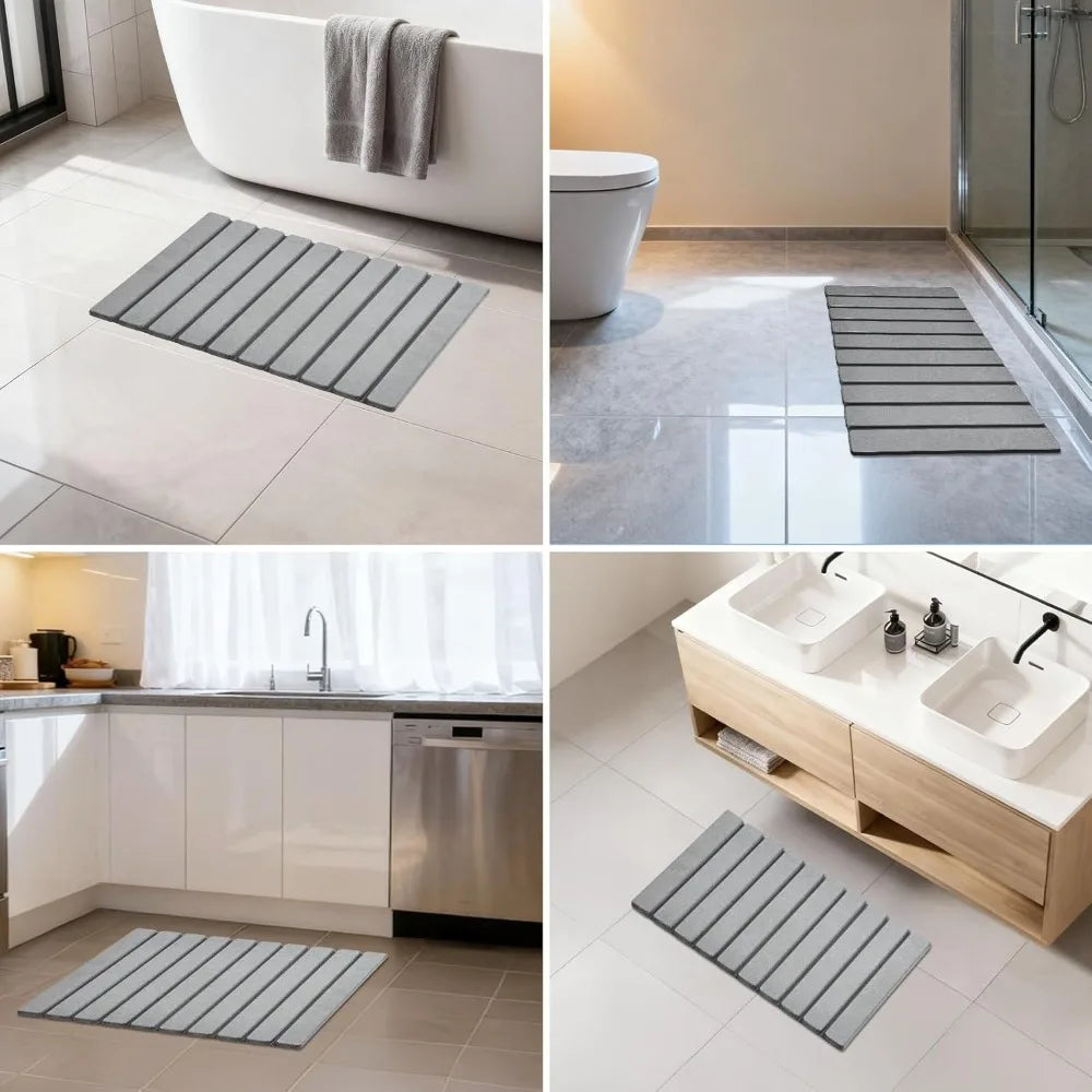 Foldable Stone Bath Mat Diatomaceous Earth Non Slip Quick Dry Bathroom Floor Mat