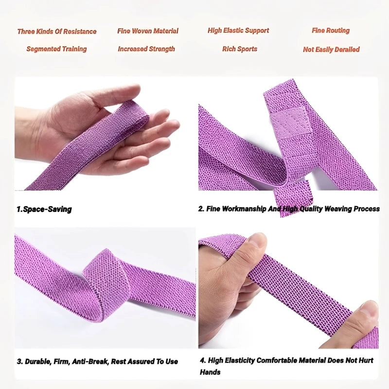 Long Training Resistance Band Set Unisex Legs And Butt 3 Piece Pink Cyan Purple