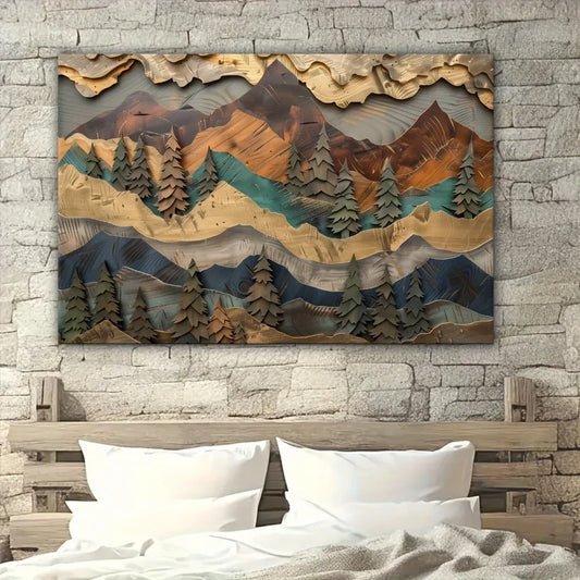 1.5 Inch Chunky Pine Frame Mountain And Pine Forest Wall Art Canvas
