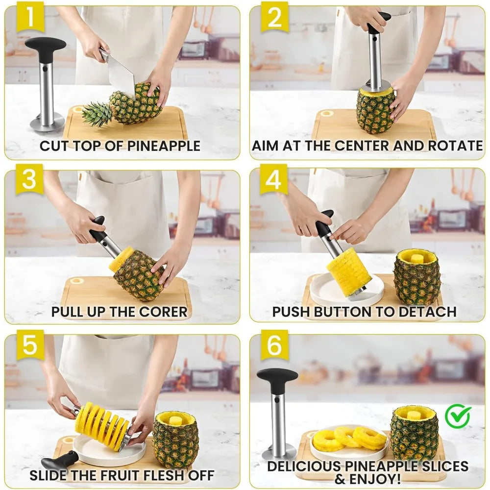 Quality pineapple covering and slicing tools - sharp pineapple knives with serrated tips - are easy to use and clean