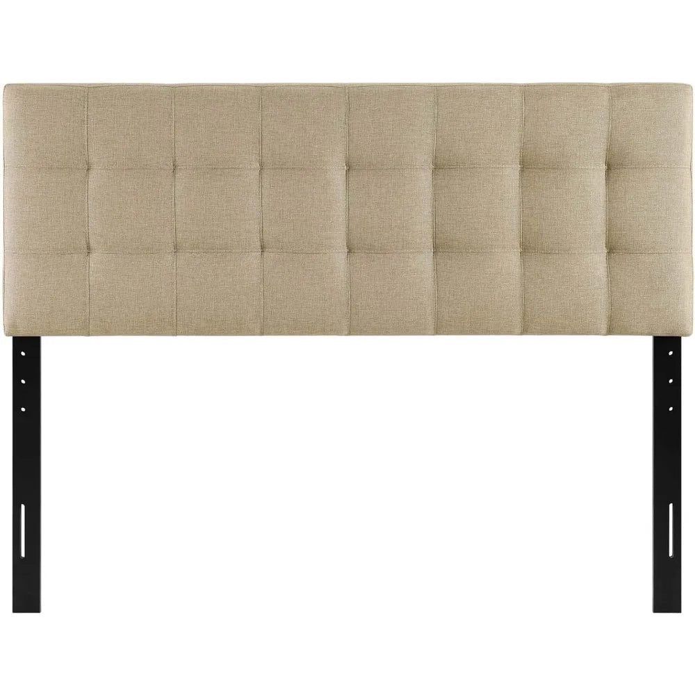 Lily Tufted Linen Fabric Upholstered King Headboard Beige Adjustable Height