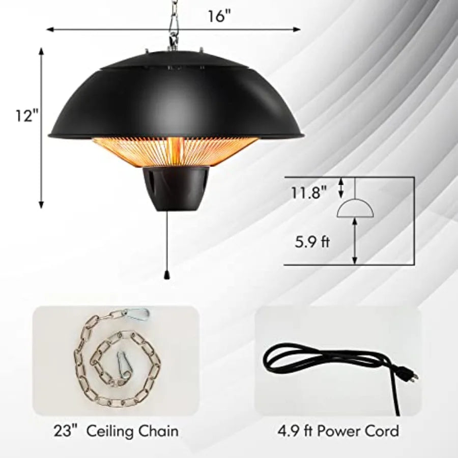 Hanging Patio Heater 1500W Infrared Ceiling Mounted Outdoor Heater IPX4