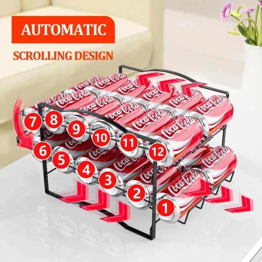 Four Tier Soda Can Dispenser Rack Holds 48 Cans Space Saving Organizer