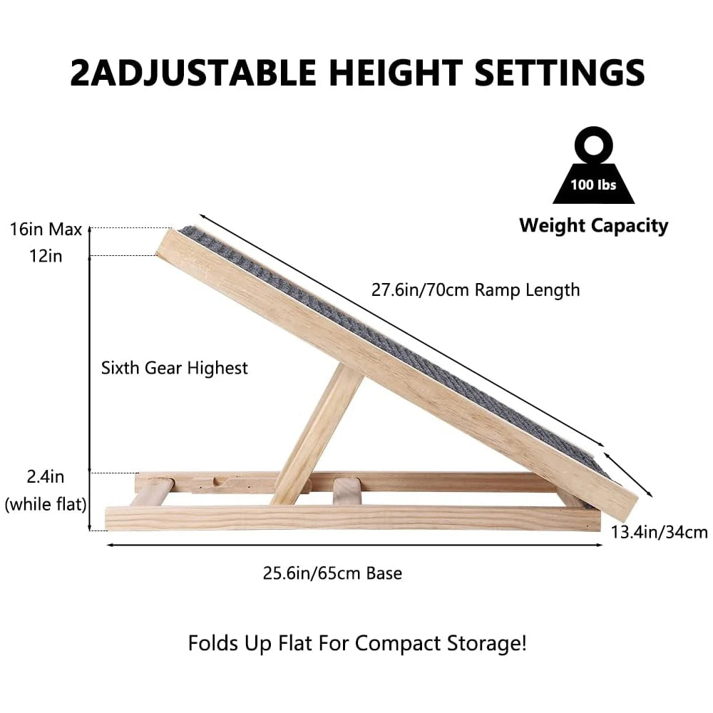 Wooden Portable Folding Pet Ramp For Dogs And Cats 27.5 Inch Long Adjustable