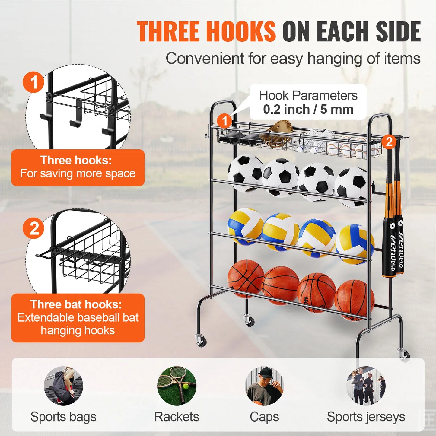 Vevor 4 Layer Rolling Basketball Shooting Training Stand With Wheels Organizer