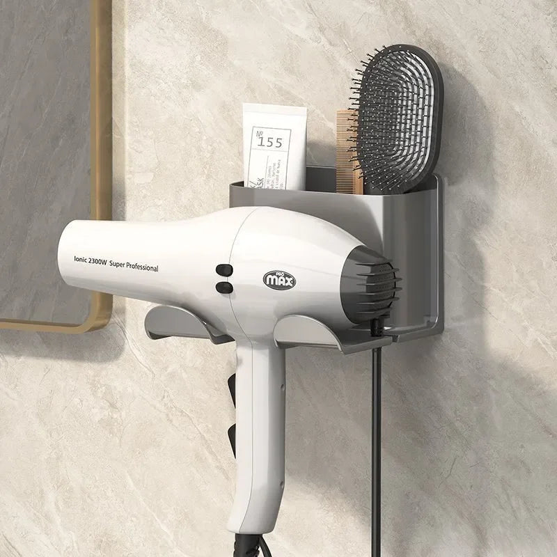 Wall Mounted Hair Dryer Holder And Hair Straightener Stand Bathroom Organizer