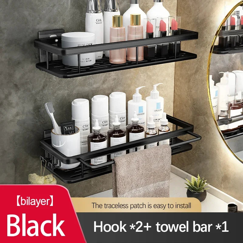 Double Tier Stainless Steel Anti-Rust Bathroom Shower Storage Rack with Suction Cups