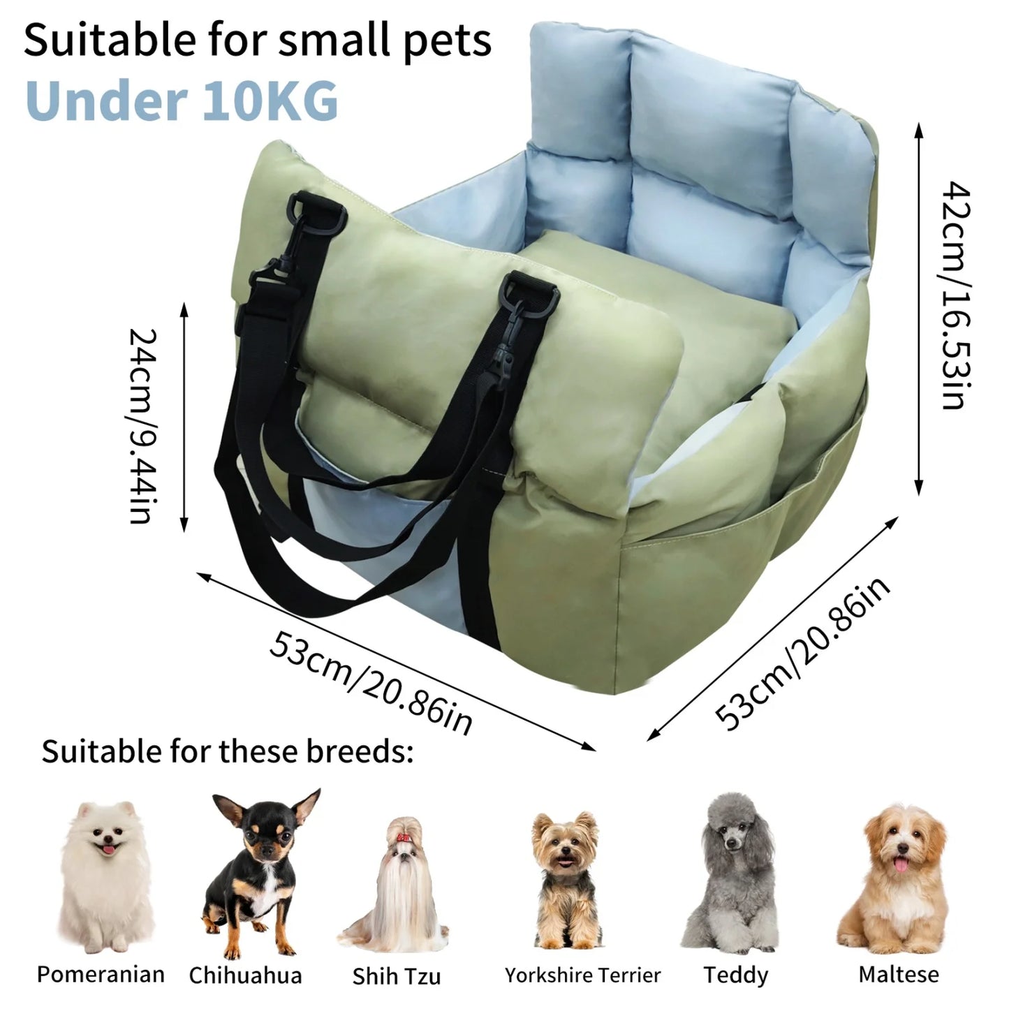 Ultra Soft Dog Car Seat For Small Dogs Up To 22 Lbs Booster Travel Carrier Bed