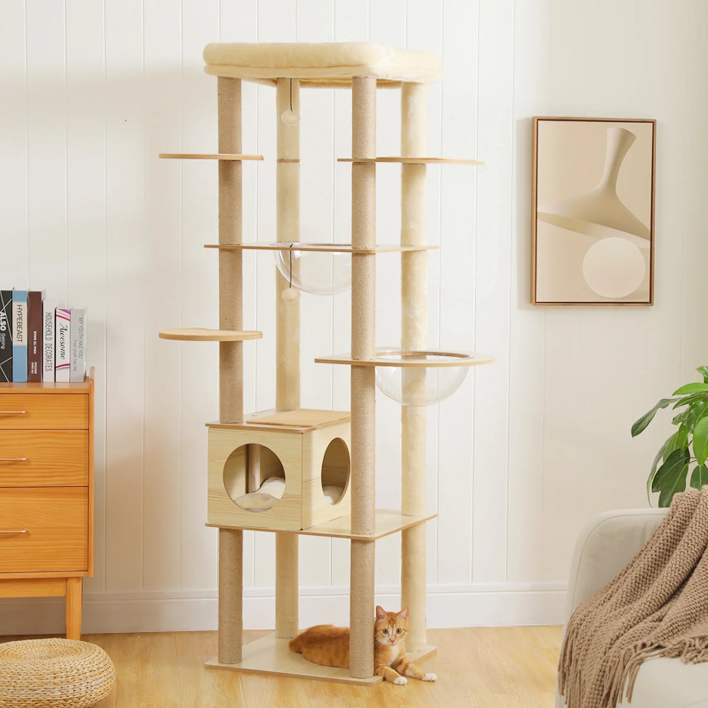 Multi Level Cat Tree Indoor Wood Cat Tower With Scratching Posts And Hammock