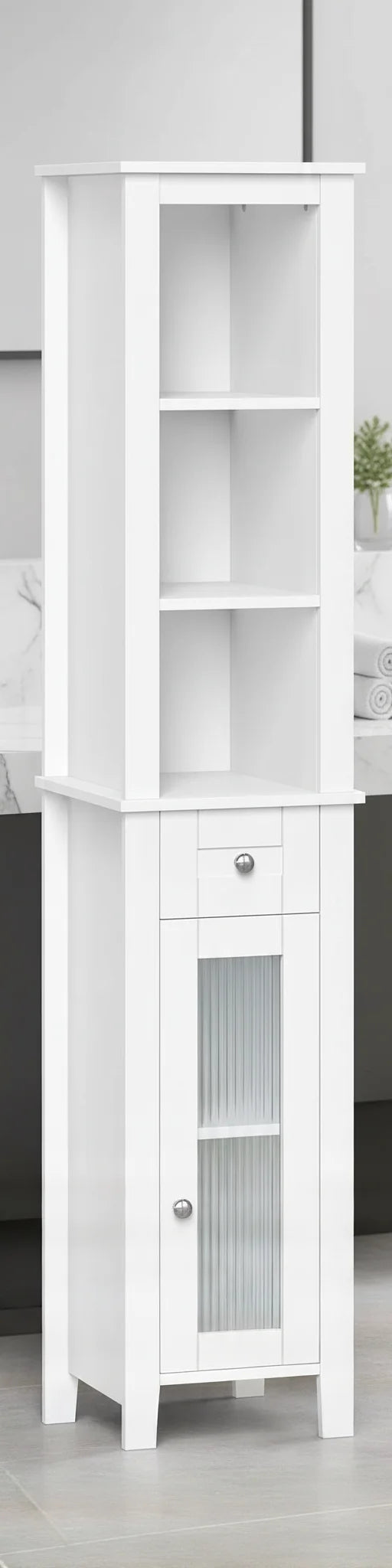 Slim Tall Bathroom Storage Cabinet With Glass Door And Shelves For Bathrooms