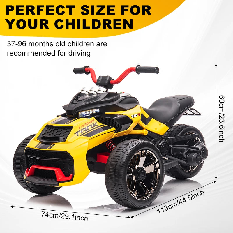 12V Kids ATV Ride On Three Wheel Electric Toy For 3 To 8 Years Lights Music