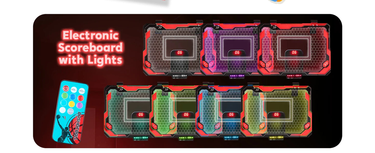 Joyfy Indoor Basketball Hoop Light Up Over The Door With Scoreboard And 4 Balls