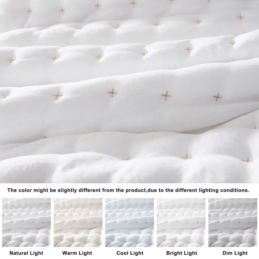 White Queen Size Quilt Bedding Sets With Pillow Shams Lightweight Soft Coverlet