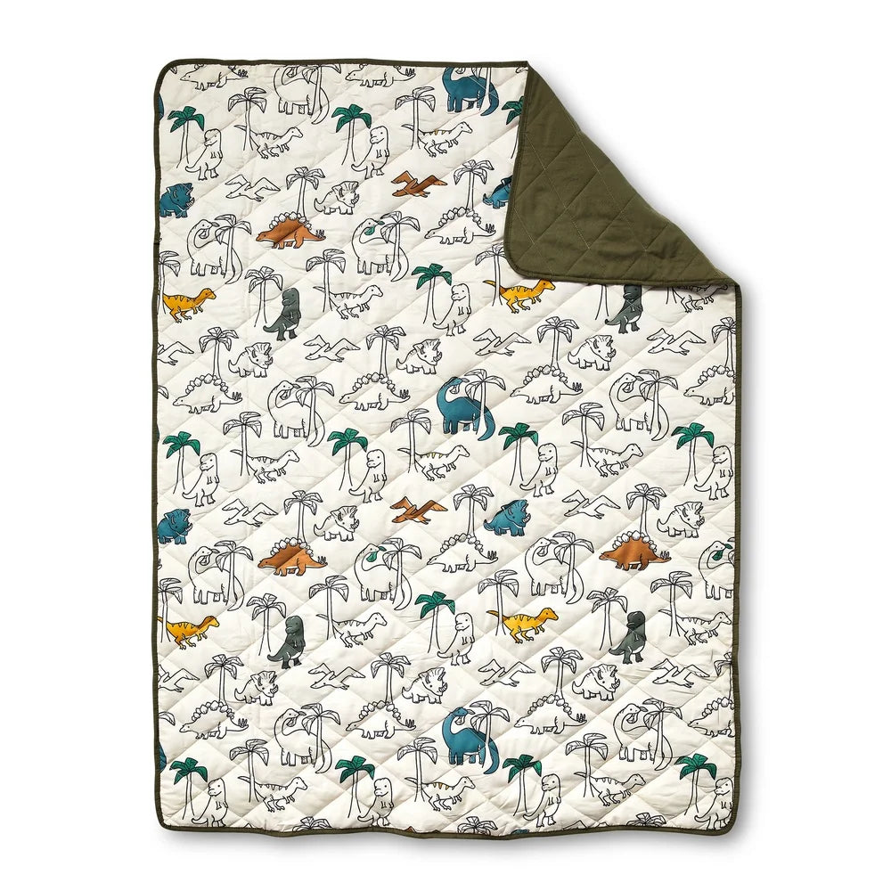 Dino Toddler Bedding Set 2-Piece Comforter and Pillowcase Soft Cozy Machine Washable Friendly Design Kids 42x57 Inches