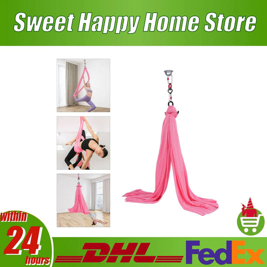 Yoga Hammock Aerial Silks Pink With Carabiners 1102 Lbs Load Capacity Home Use