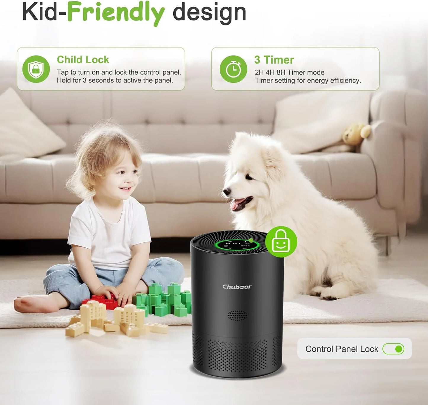 Chuboor Smart Air Purifier With App Alexa Control PM2.5 Monitor For Bedroom