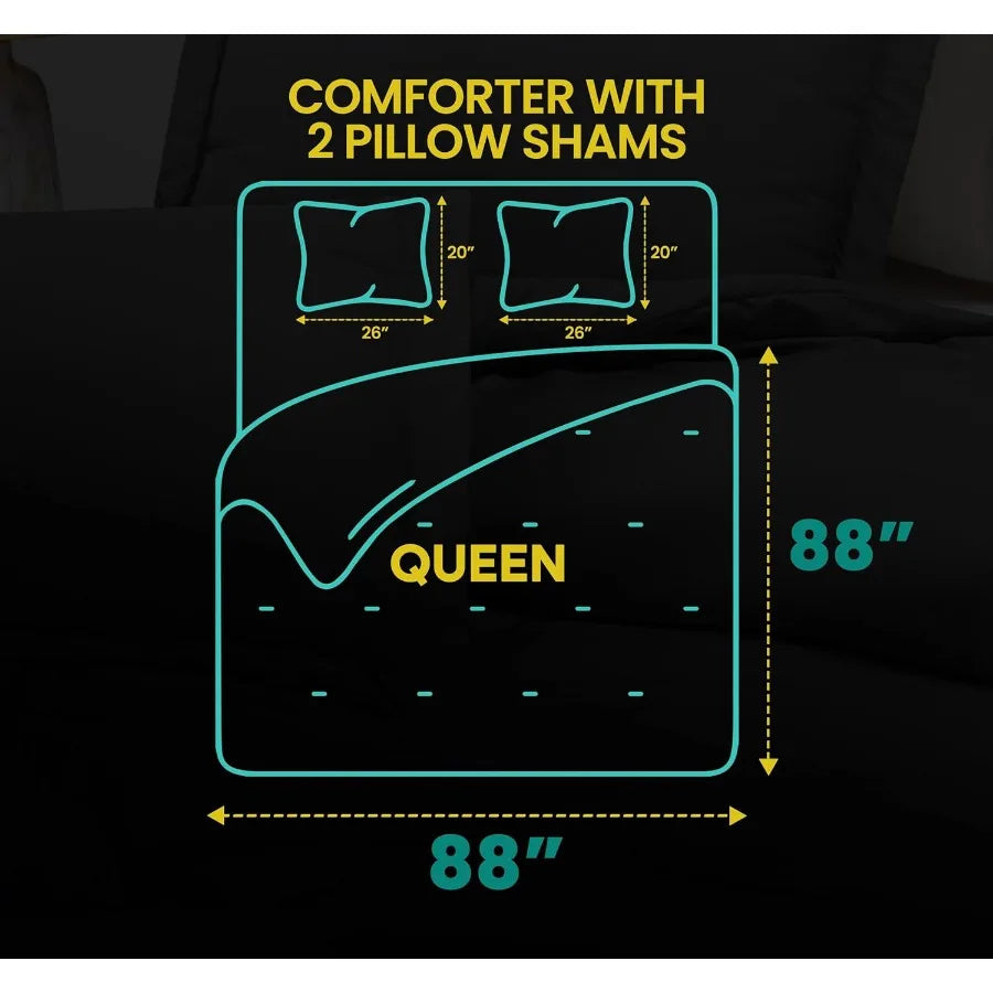 Queen Grey Comforter Set 3 Piece Down Alternative Bedding 88 x 88 Inch Comforter