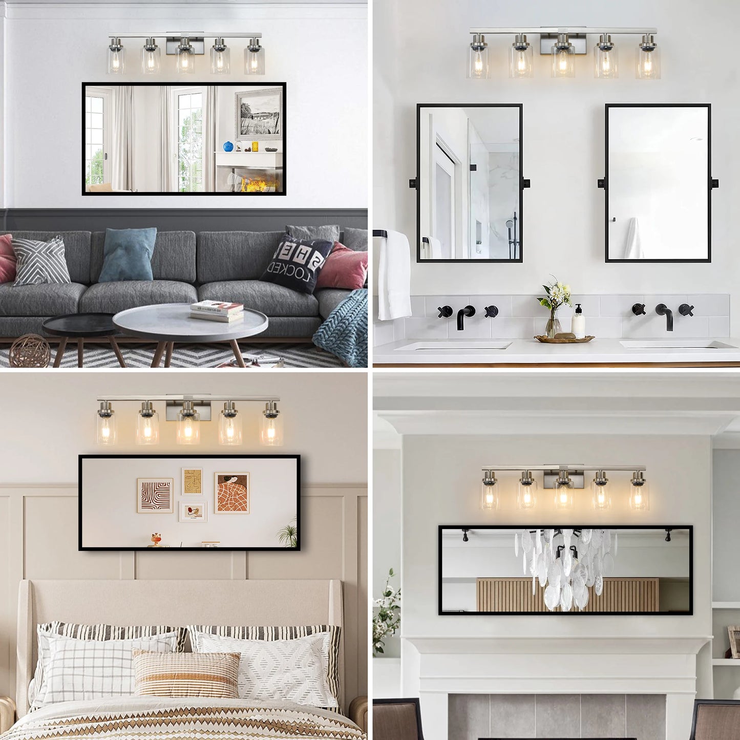 Modern Industrial Bathroom Vanity Light Five Light Sconce Clear Glass Lampshades