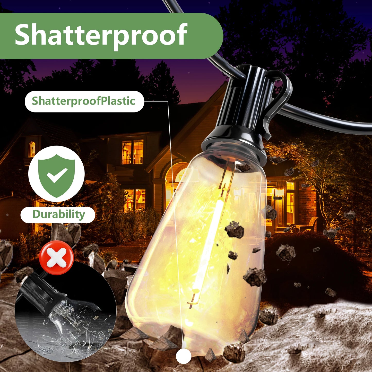100Ft Solar Outdoor String Lights IP65 Waterproof With Replaceable Bulbs