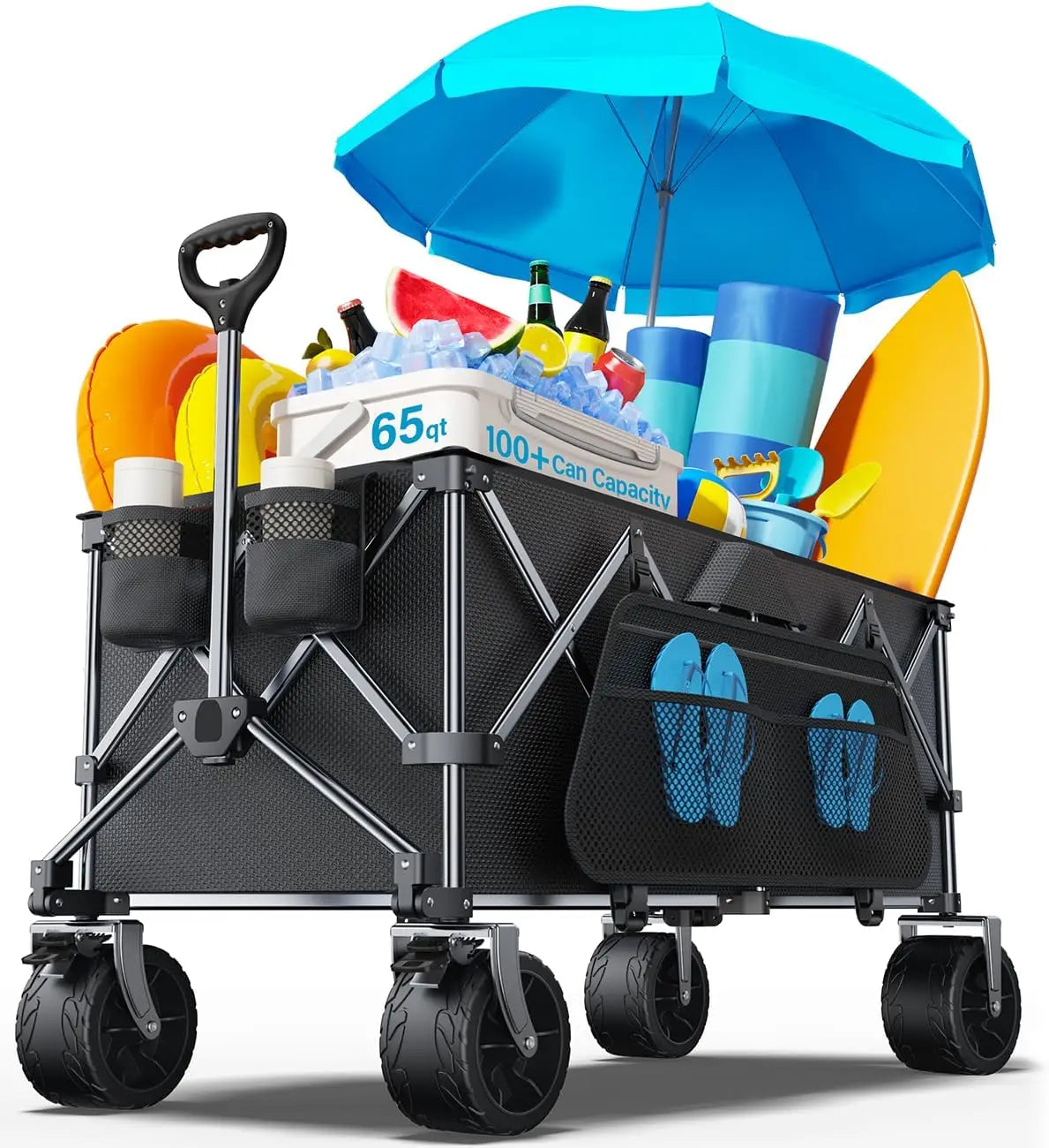 Heavy Duty Collapsible Wagon 440 Lbs Capacity With Big Wheels For Beach Camping