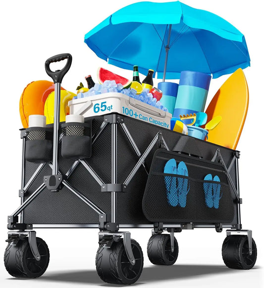 Heavy Duty Collapsible Wagon 440 Lbs Capacity With Big Wheels For Beach Camping