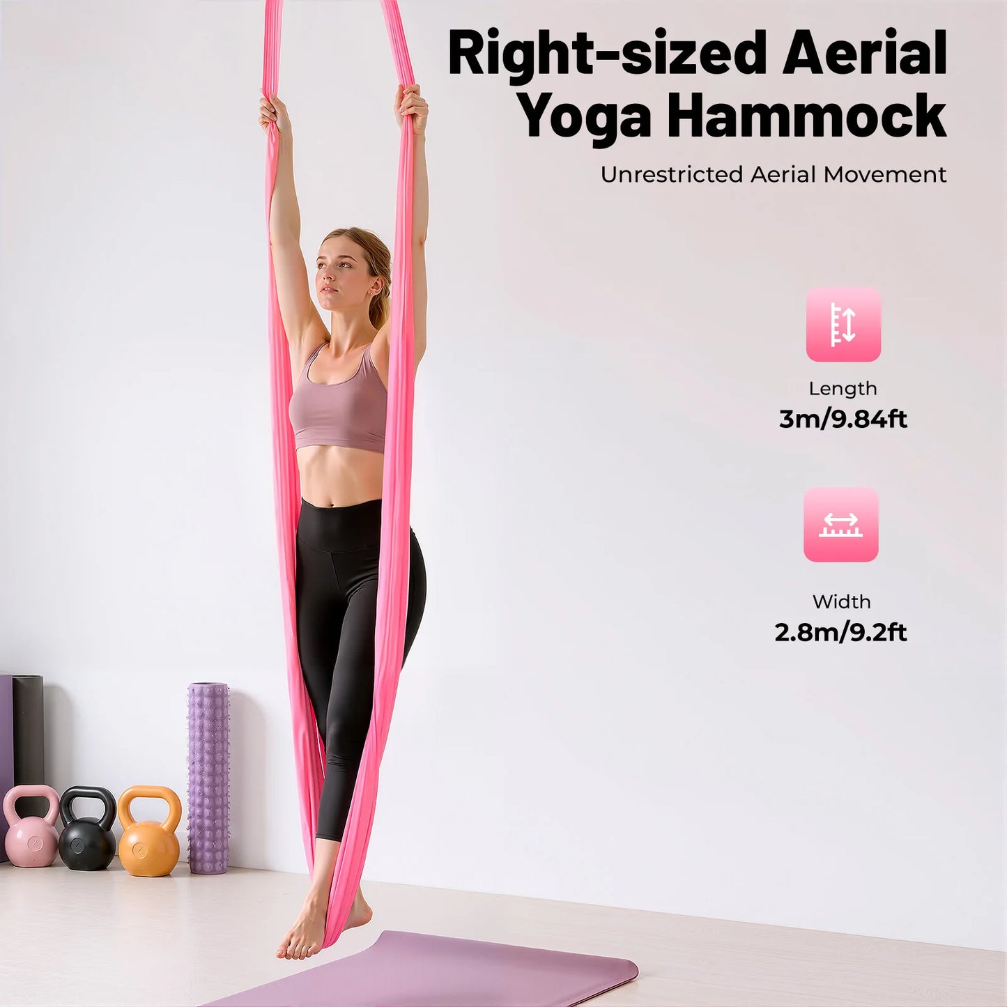 Yoga Hammock Aerial Silks Pink With Carabiners 1102 Lbs Load Capacity Home Use