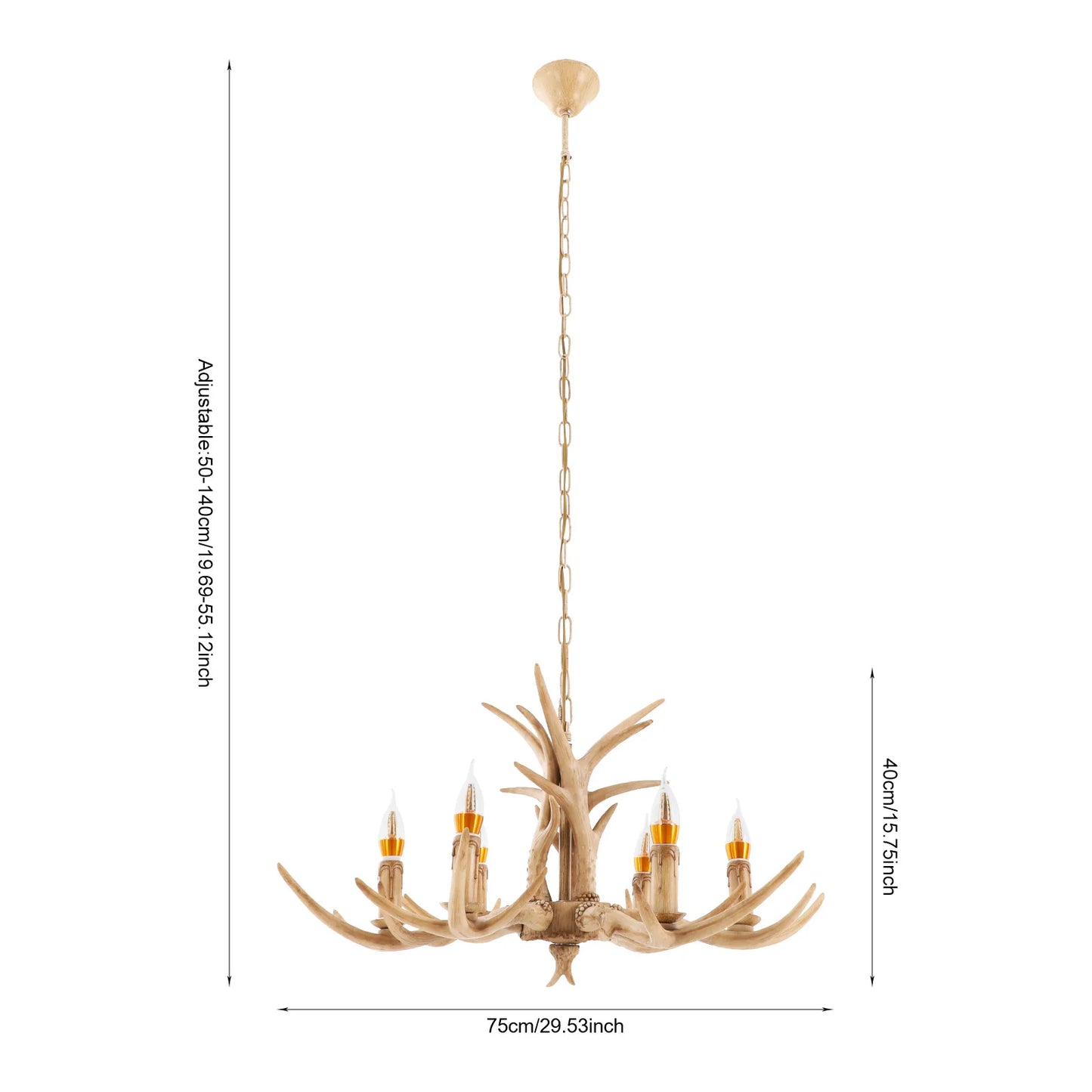 Six Light Adjustable Antler Chandelier Ceiling Light Fixture For Dining