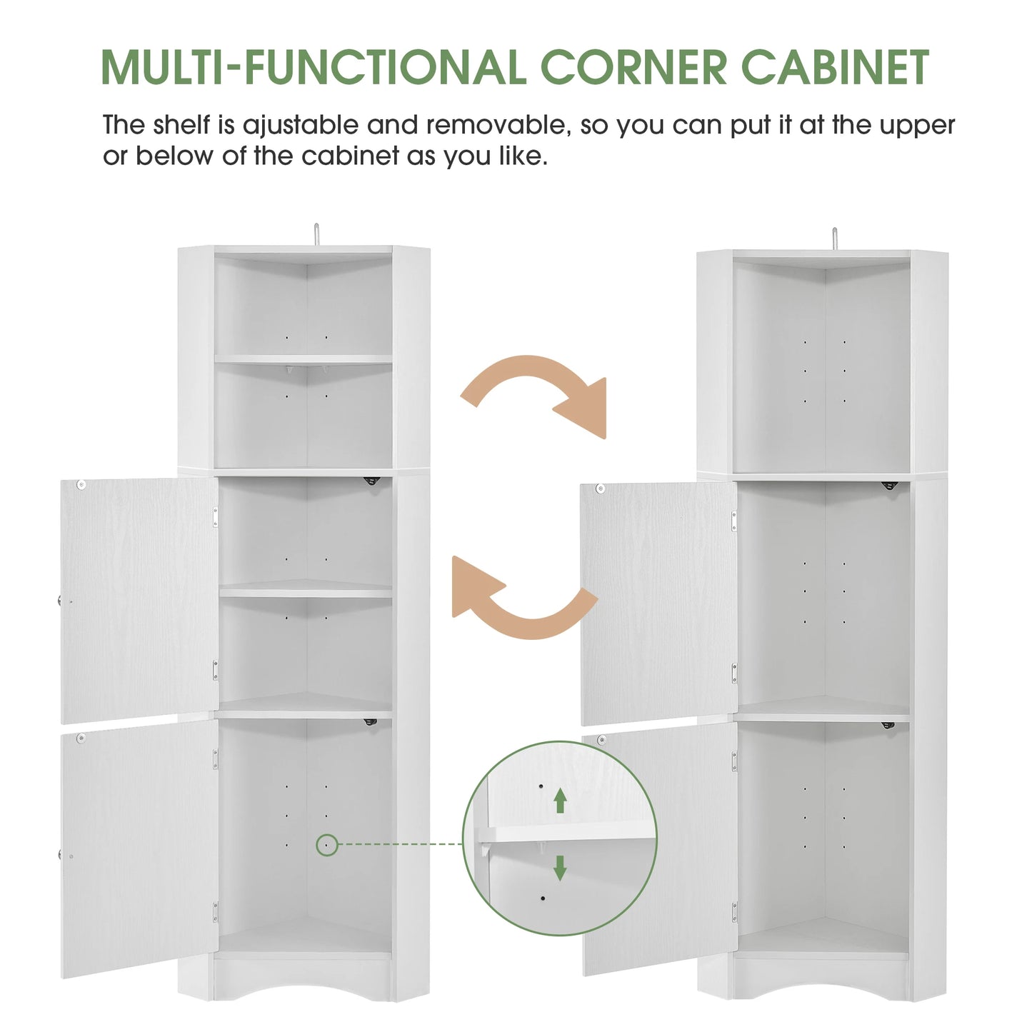 Bathroom Tall Corner Cabinet Freestanding With Doors And Adjustable Shelves