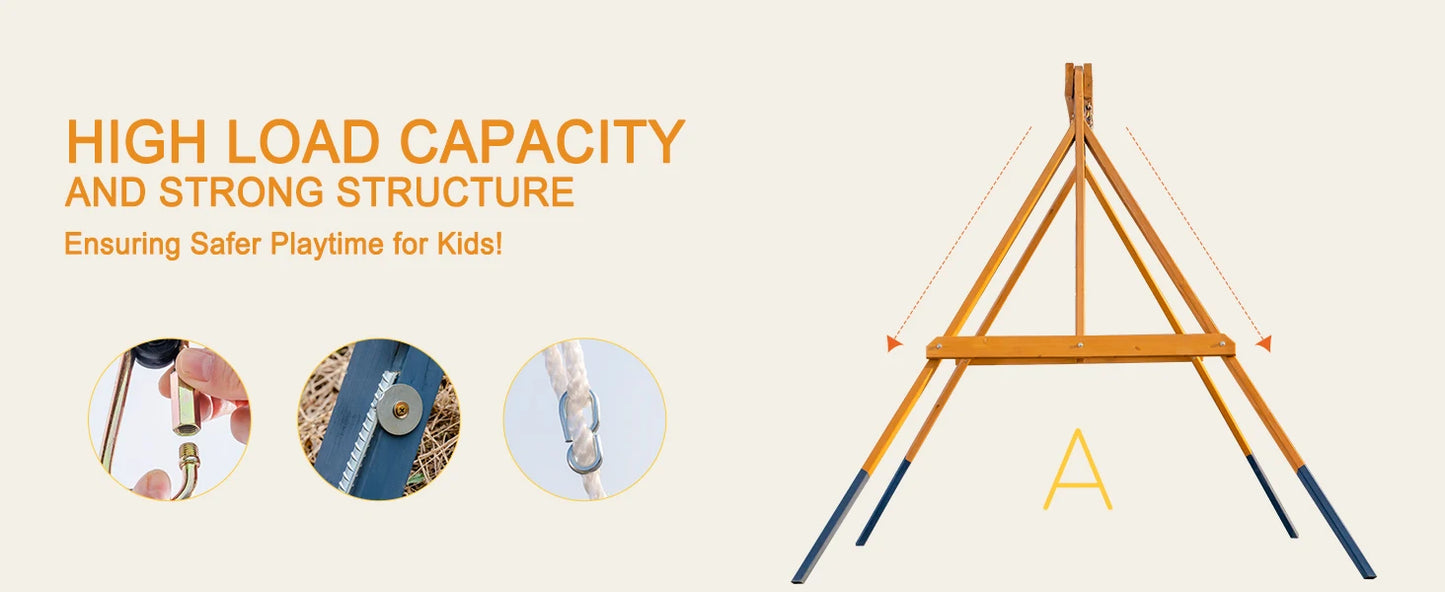 Robotime Robud 3 In 1 Wooden Playground Swing Set For Backyard With Tree Swing