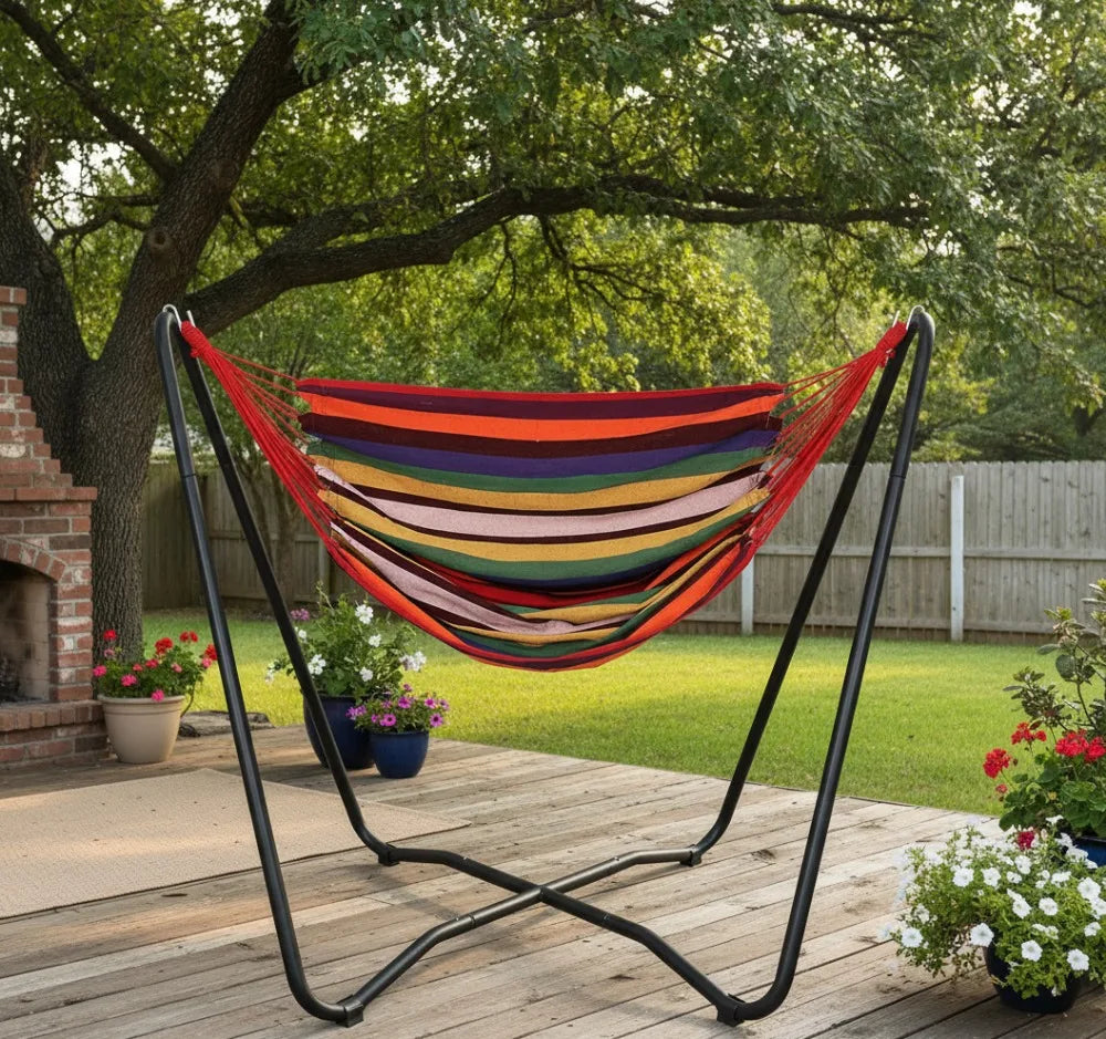 Portable Hanging Hammock Chair With Stand For Indoor Outdoor Sunset Design 330lb