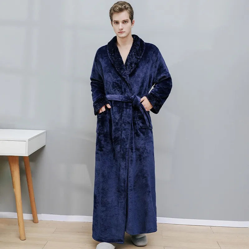 Winter Warm Thick Long Coral Velvet Bathrobe For Adults Women Men