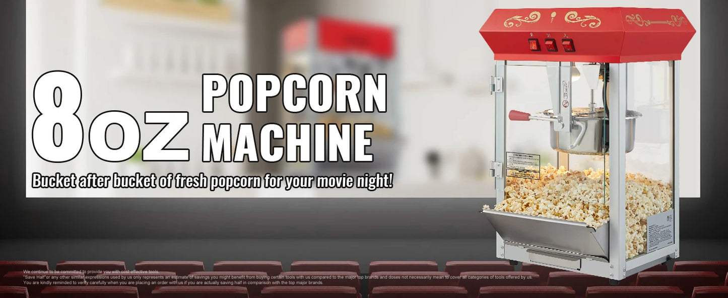 SucceBuy 8/12Oz Electric Popcorn Maker Commercial Popper Machine  Automatic Corn Cookware with Scoop Spoon SUS304 Heating Tube