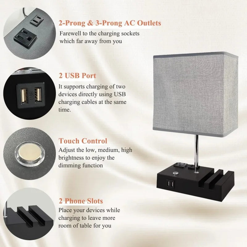 SZRSTH 15.7 Inch Bedside Table Lamp With Dual Fast USB Charging And Dimmable LED