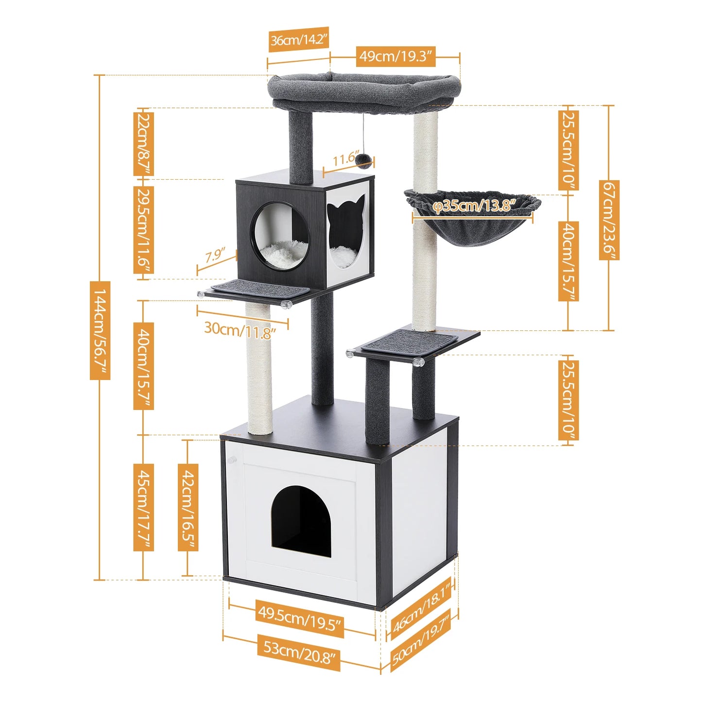 Multi Level Cat Tree Indoor Wood Cat Tower With Scratching Posts And Hammock