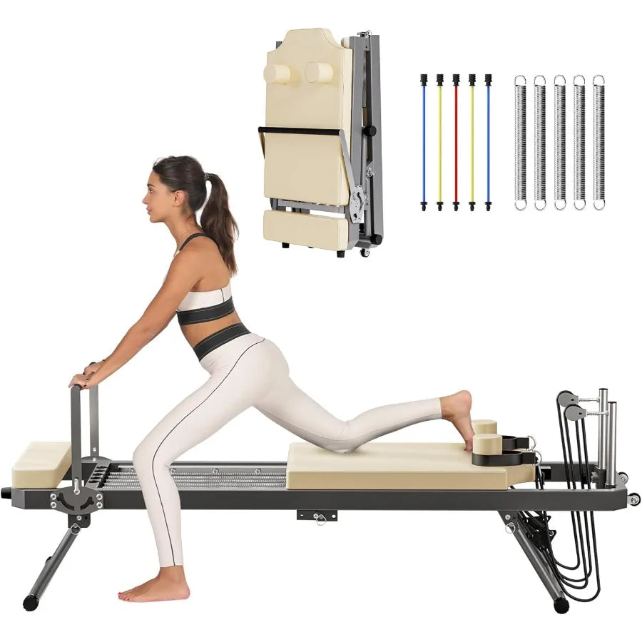 Foldable Pilates Reformer Machine with Springs Resistance for FullBody Home Workout Adjustable Fitness Equipment Suitable for A
