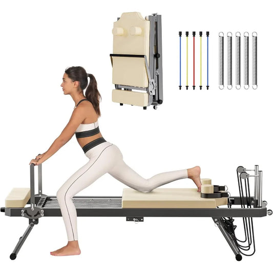 Foldable Pilates Reformer Machine with Springs Resistance for FullBody Home Workout Adjustable Fitness Equipment Suitable for A