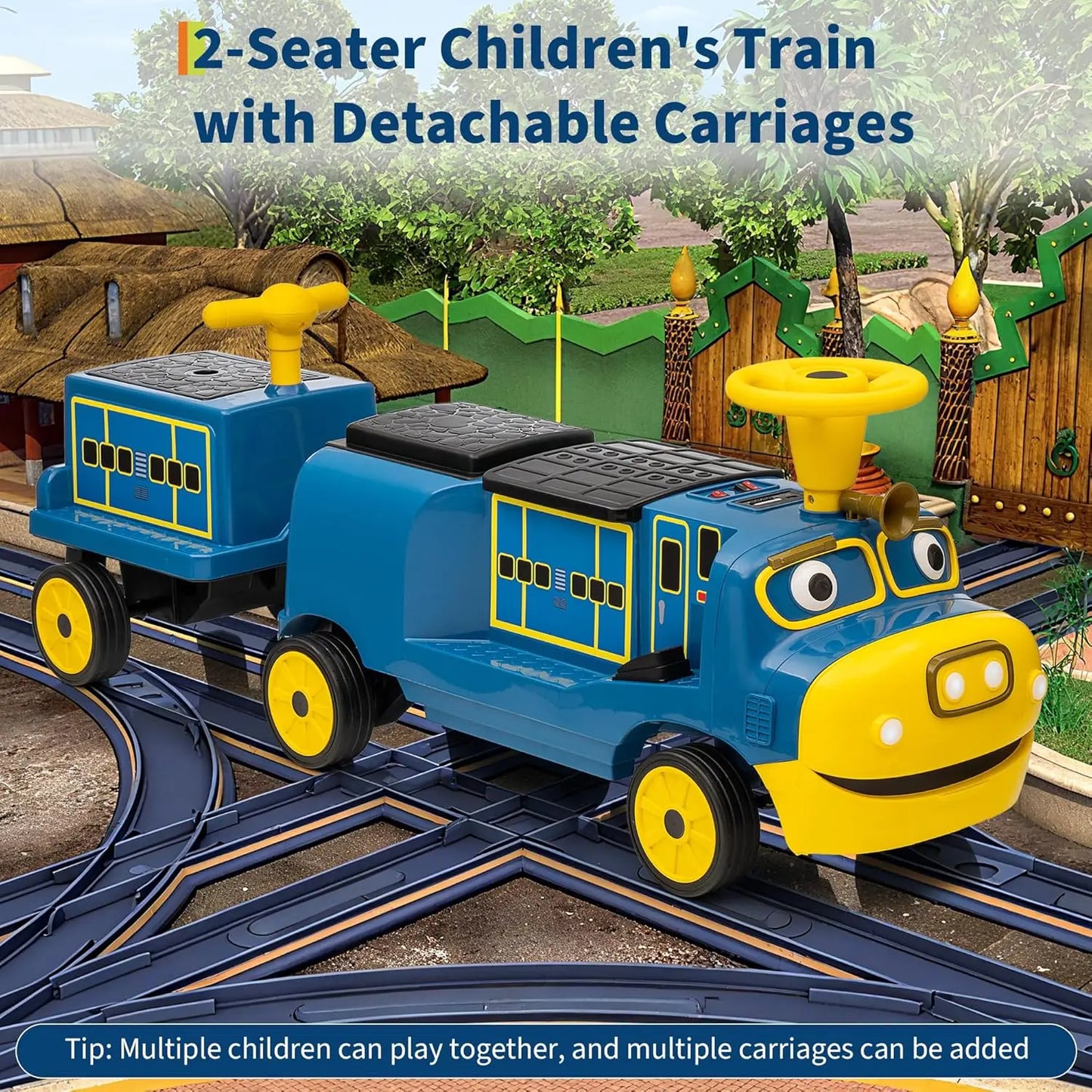 2 Seater 12V Trackless Ride On Train For Kids With Adjustable Seat And Storage
