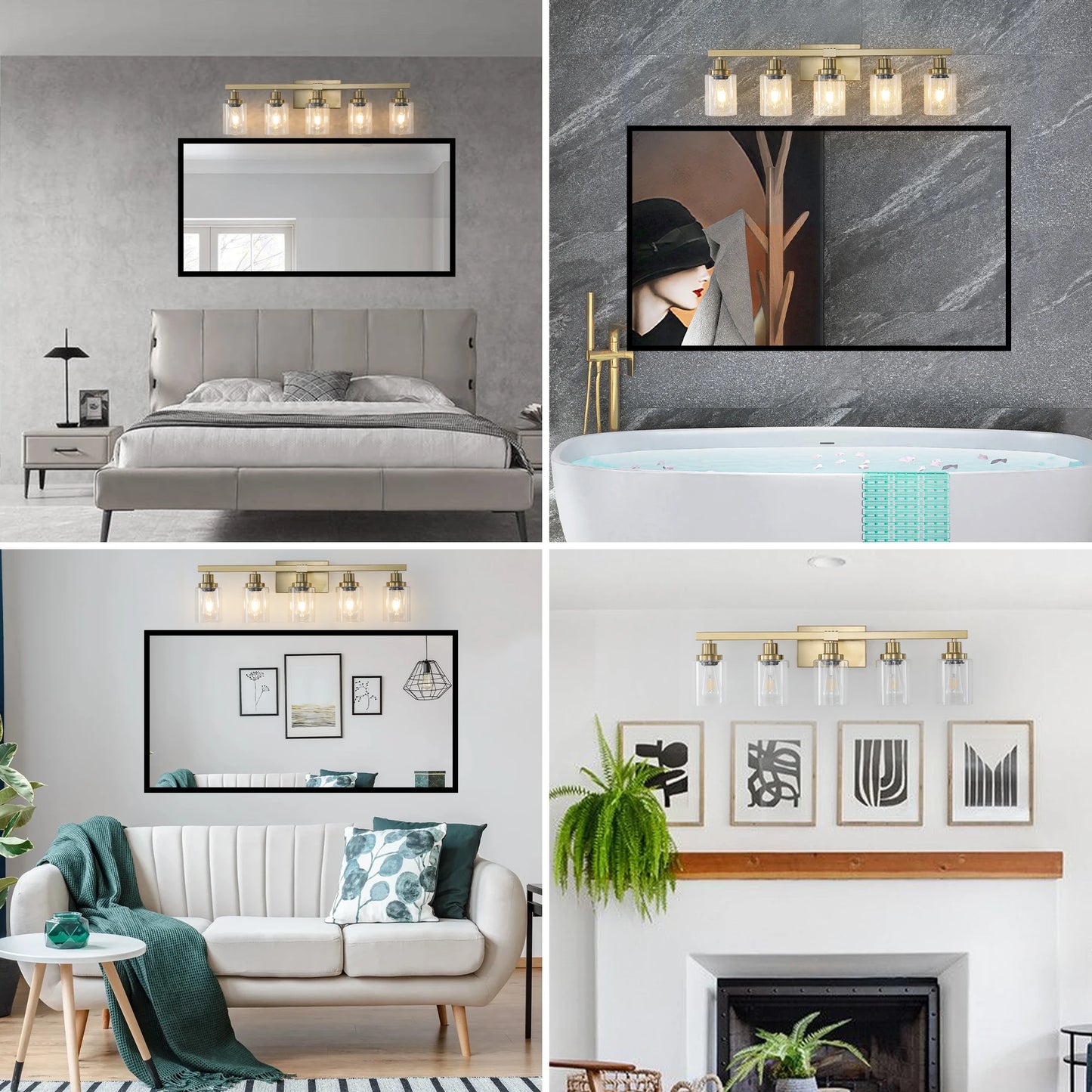 Modern Industrial Bathroom Vanity Light Five Light Sconce Clear Glass Lampshades