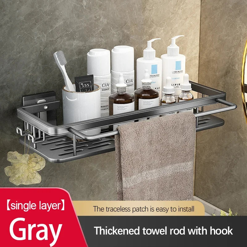 Double Tier Stainless Steel Anti-Rust Bathroom Shower Storage Rack with Suction Cups