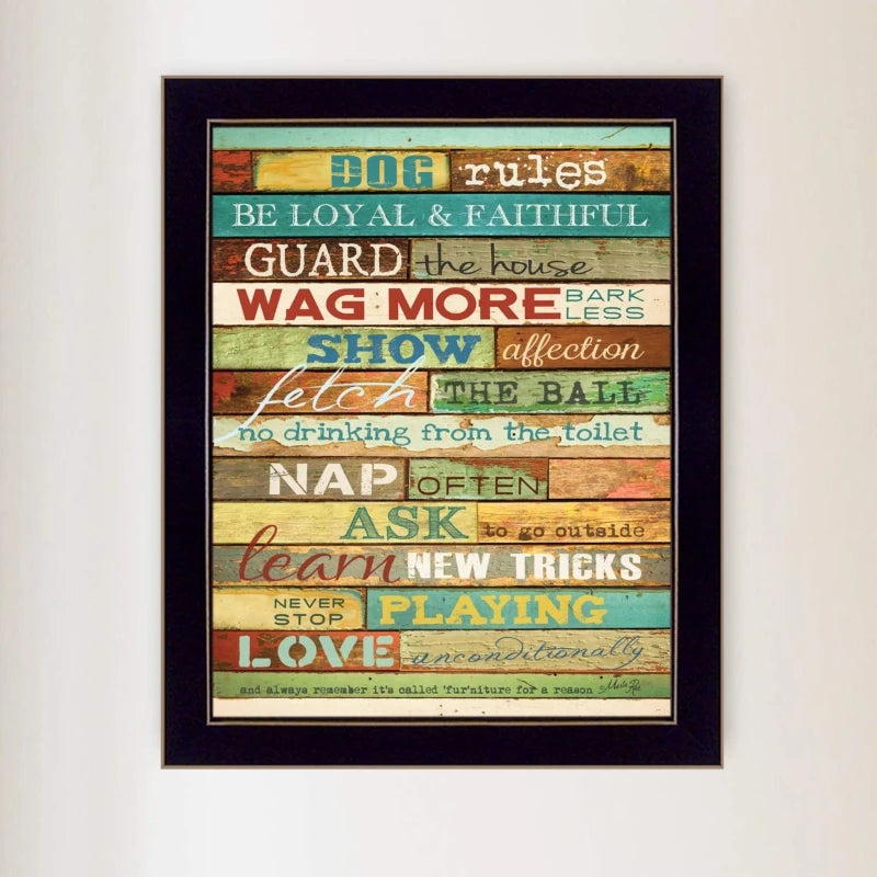 Dog Rules By Marla Rae Wall Art Ready To Hang Framed Poster Black Frame
