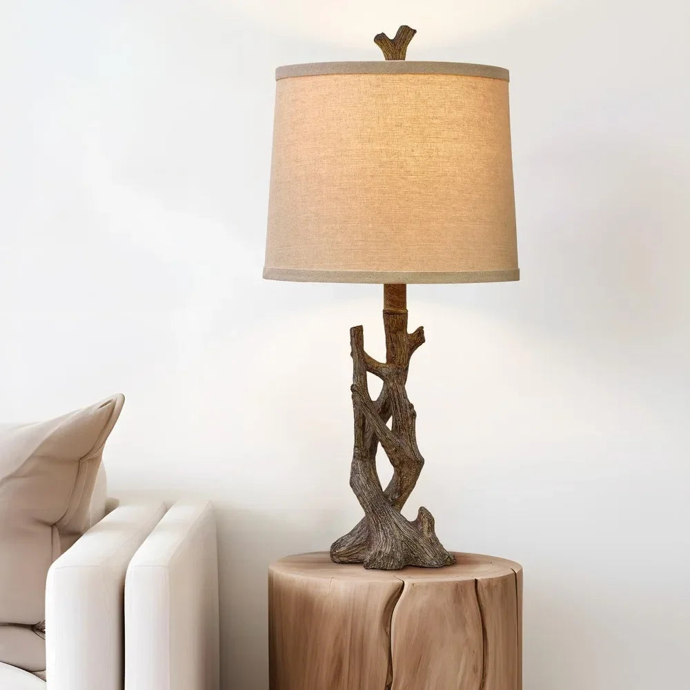 Customizable Rustic Farmhouse Table Lamp Tree Trunk Wood Grain For Bedroom