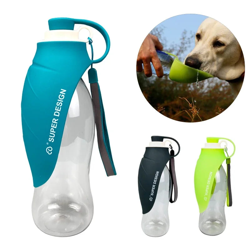 580ml Portable Dog Water Bottle With Silicone Travel Bowl For Outdoor Pets