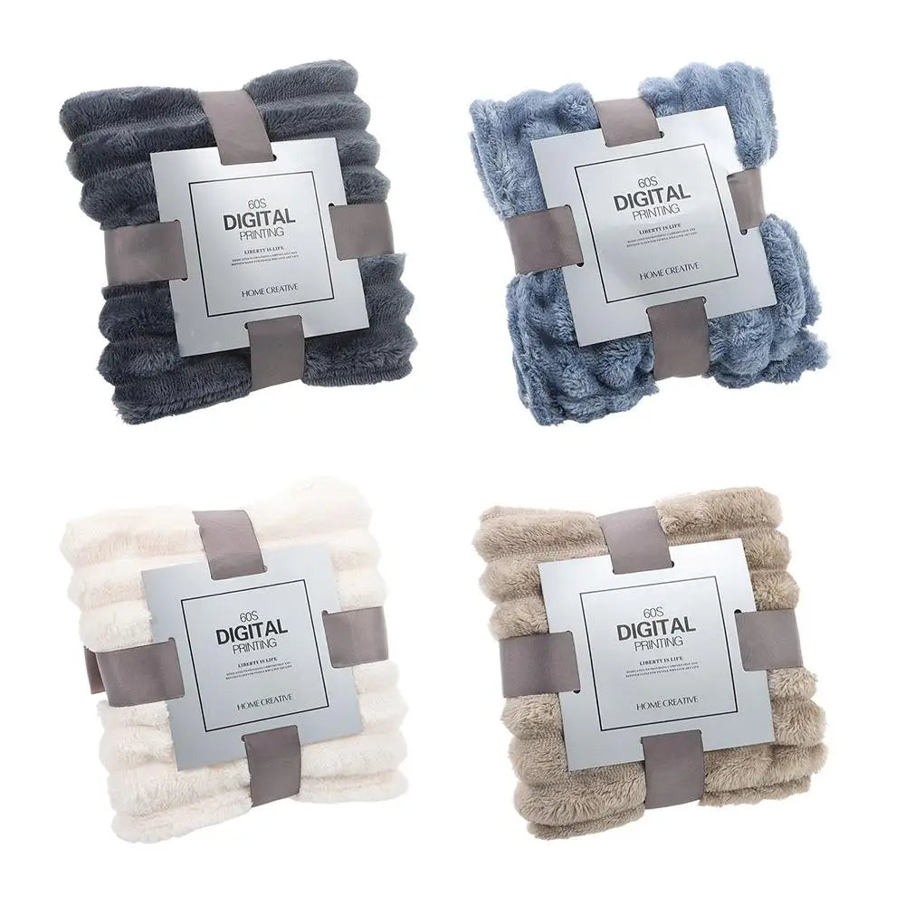 Double Sided Warm Blankets Skin Friendly Breathable Ultra Soft Plush Striped Blankets