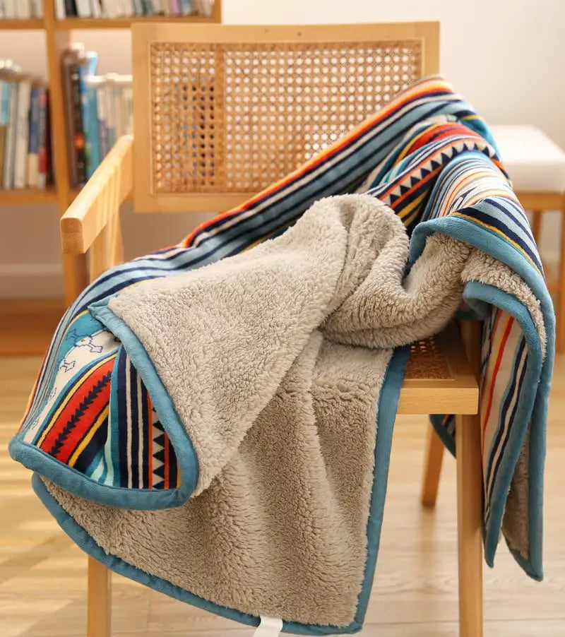 Lightweight Boho Sherpa Throw 50x60 Striped Blanket Plush Microfiber