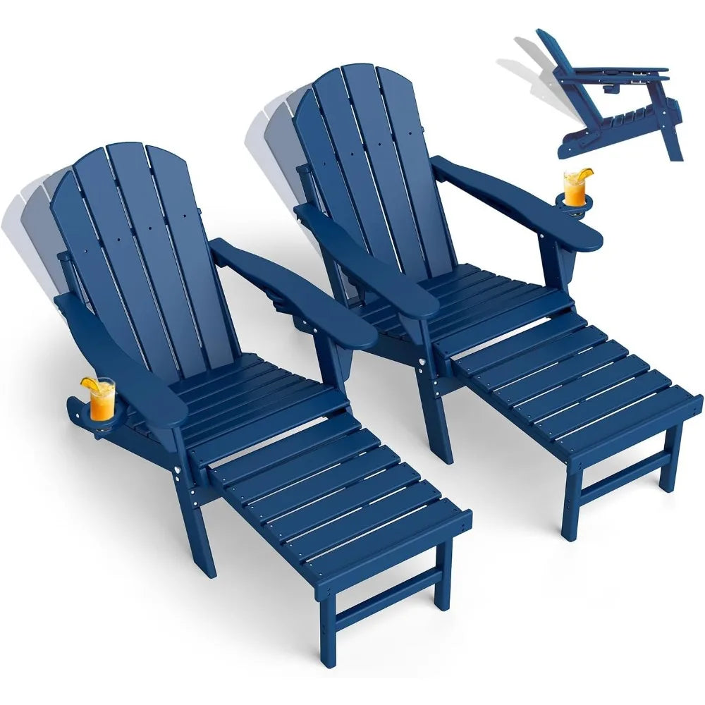 Set of 2 Adjustable Adirondack Chairs with Ottomans HDPE Plastic Folding