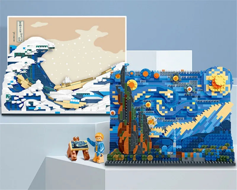 Van Gogh Starry Night The Great Wave Micro Building Blocks Education Toy Gift