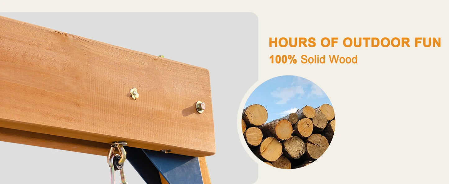 Robotime Robud 3 In 1 Wooden Playground Swing Set For Backyard With Tree Swing