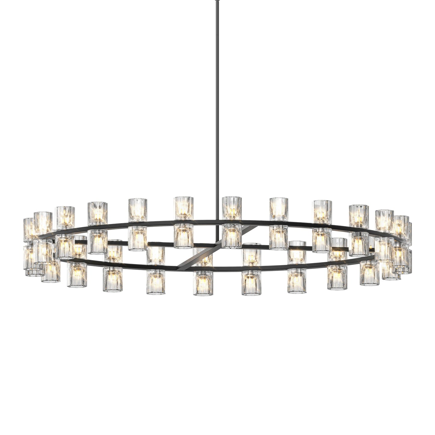 Modern 48 Inch Black Round Chandelier Crystal Wagon Wheel Pendant Light